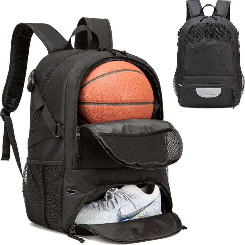 RTRYALN Basketball Backpack - Large Sports Equipment Bag with Ball Holder & Shoe Compartment for Basketball. (black) - Image 1